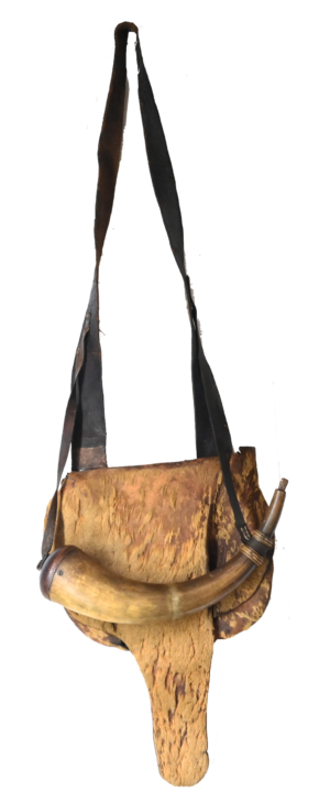 Classic Deer Hide Hunting Pouch with Banded Powder Horn